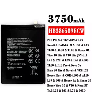 Aku HB386589ECW sobib HUAWEI P10 PLUS /Honor 8X / View 10 Lite / V10 Lite / P10 Pro / Nova 3a /Mate 20 Lite / Nova4  / Honor 8A / Honor 20 / Honor View 10 / V10 / Nova 5T