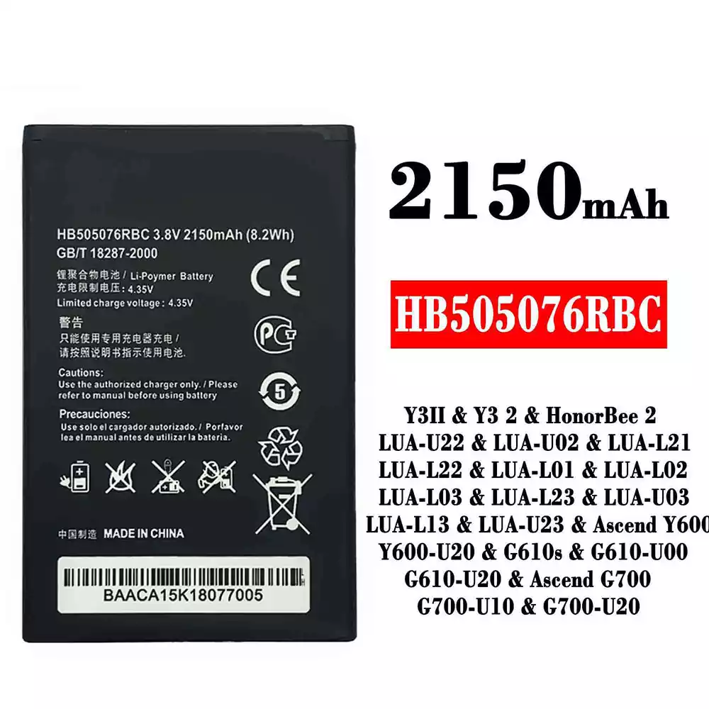 Aku HB505076RBC sobib HUAWEI Y3 2 / HonorBee 2 / Ascend Y600 / Ascend G700
