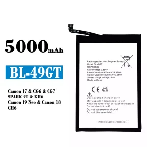 Aku BL-49GT sobib Tecno Camon 17 1 CG6 / CG7 / SPARK 9T / KH6 / Camon 19 Neo / Camon 18 /CH6