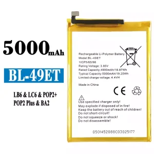 Aku BL-49ET sobib Tecno LB6 / LC6 / POP2+ / POP2 Plus /BA2