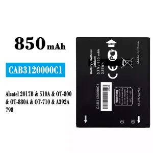 Aku CAB3120000C1 sobib Alcatel 2017B/510A/798/OT-800/OT-880A/OT-710/A392A