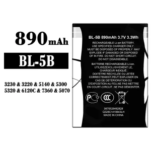 Aku BL-5B sobib Nokia 3230/3220/5140/5300/5320/7360/6120C/5070
